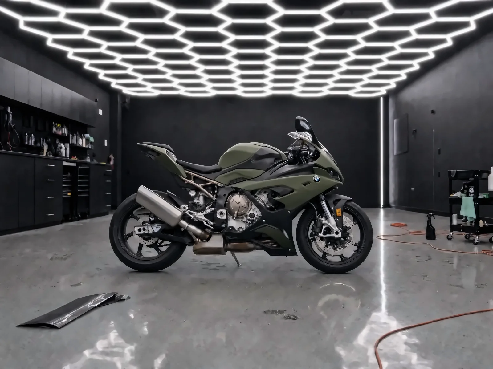 BMW S 1000 RR, Motorcycle wrap · matte military green (studio illustration)