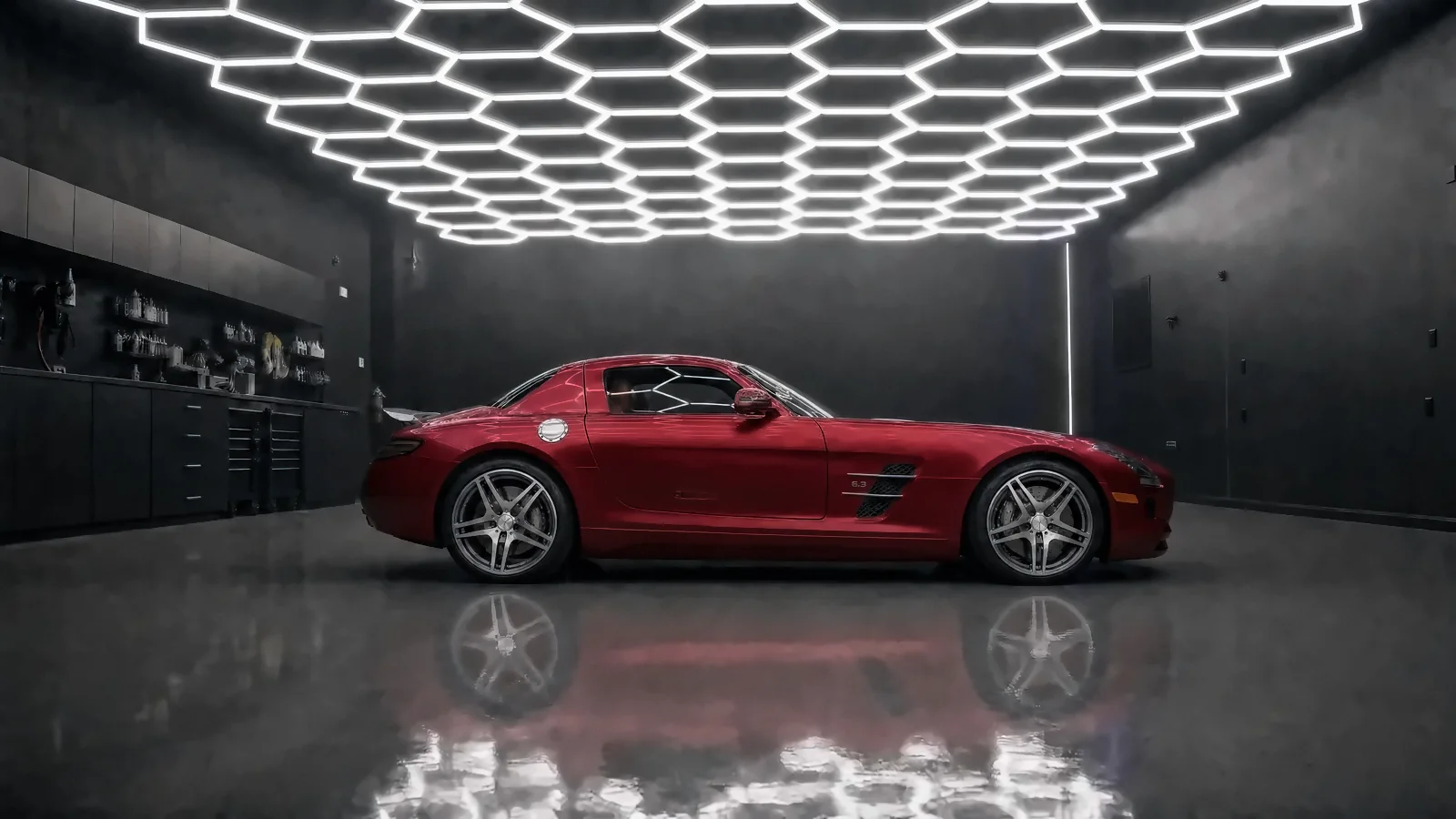 Mercedes-Benz SLS AMG, Full wrap · 3M 2080 Satin Vampire Red (studio illustration)