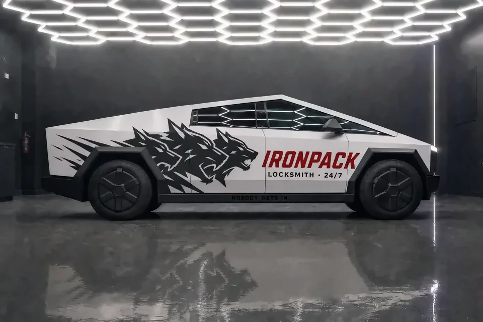 Tesla Cybertruck, Commercial livery · IRONPACK (fictional brand)