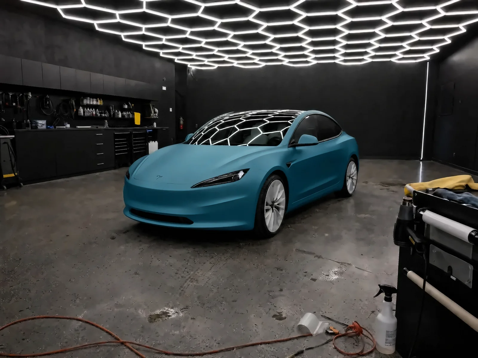 Tesla Model 3, Full color change · satin teal (studio illustration)