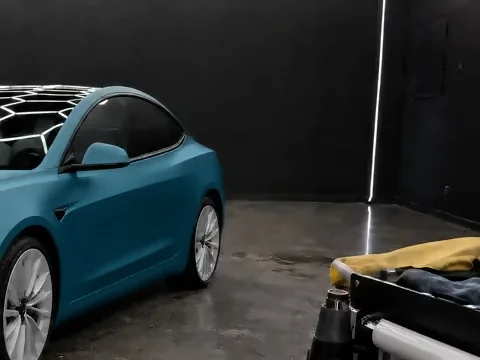 Tesla Model 3, Full color change · satin teal (studio illustration), photo 4