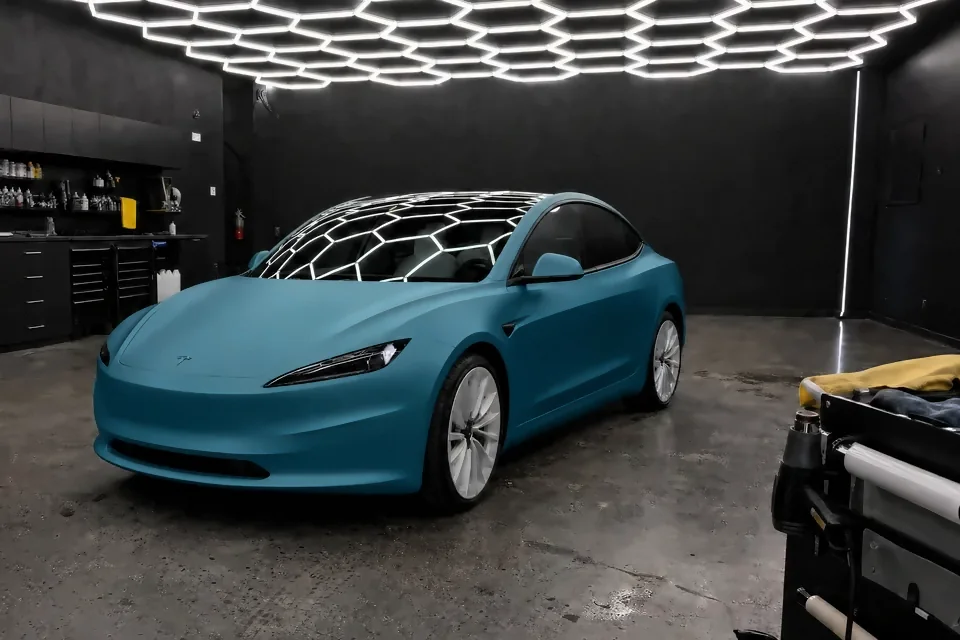 Tesla Model 3, Full color change · satin teal
