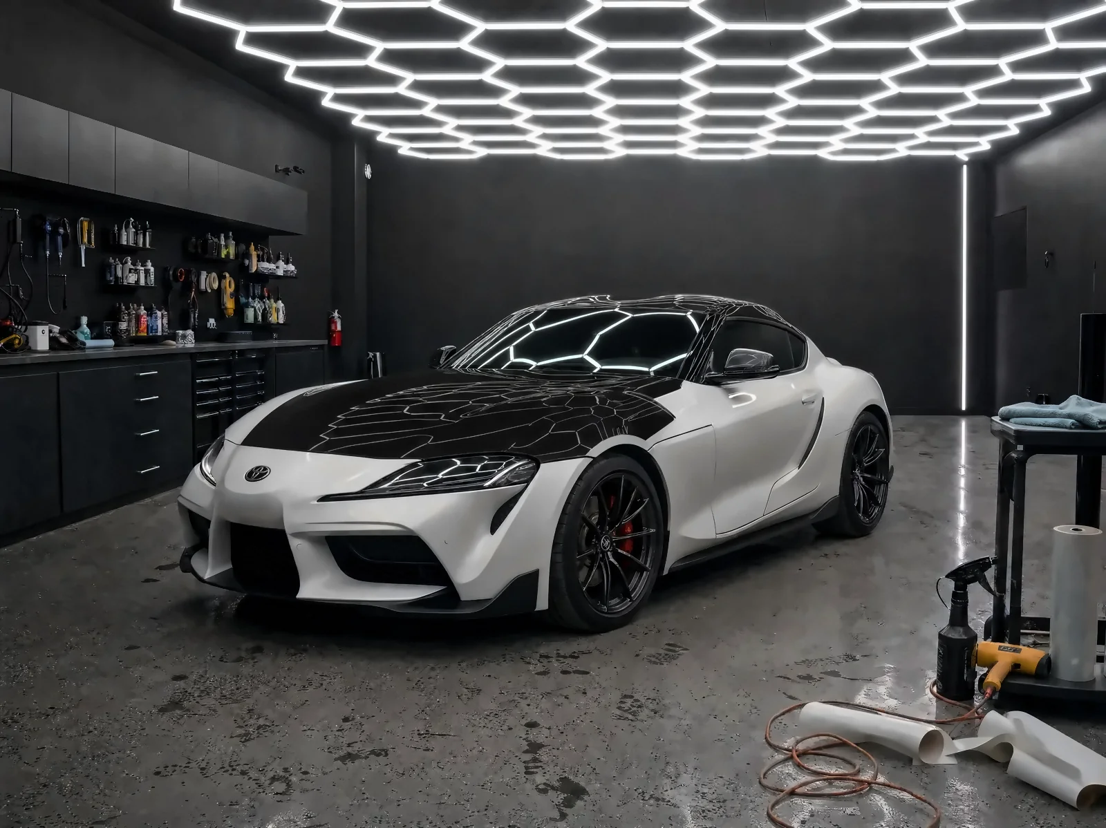 Toyota GR Supra, Gloss black roof + hood (studio illustration)