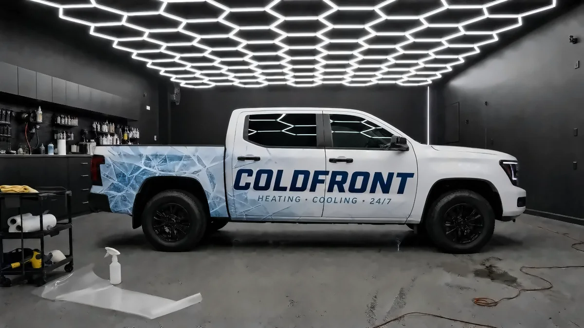 Heating and cooling · full-size pickup wrapped for COLDFRONT HVAC (design concept)