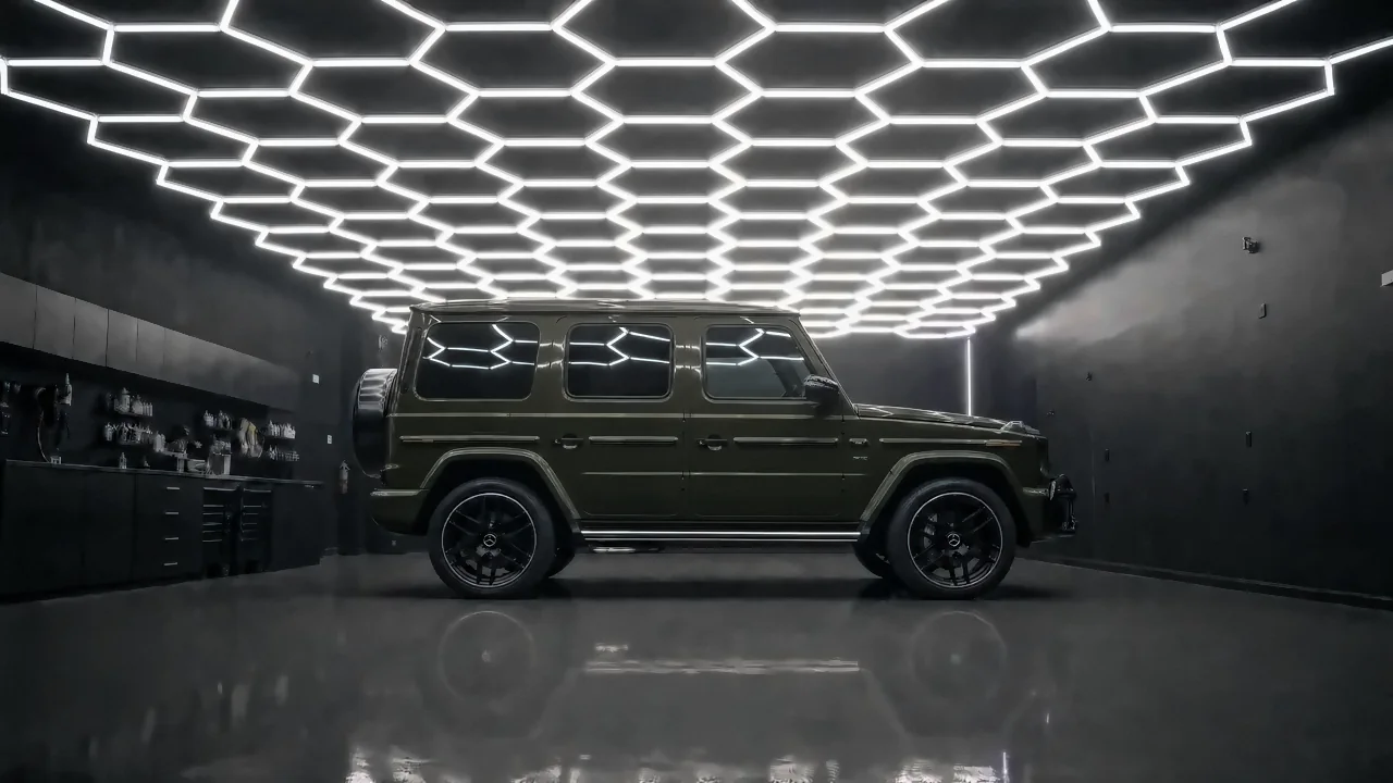 Mercedes G-Class in satin olive color PPF (studio illustration)